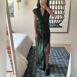 Horses Atelier Long Velvet Dress in Forest Green